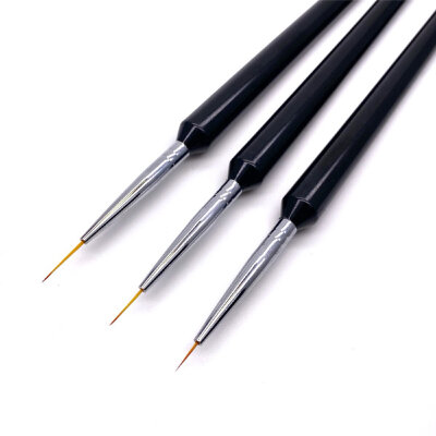 Набор тонких кистей для дизайна ногтей черная ручка 3шт
